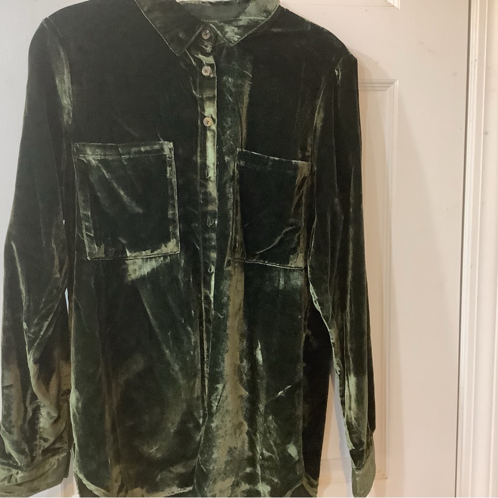 NWOT Anthropologie Hadley Pilcro VELVET  Button Down Shirt DARK GREEN Sm